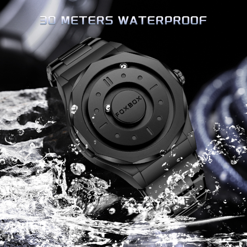 FOXBOX Muški kvarcni sat, vijčana krunica, 30M vodootporan, kućište od cinkovog legura, remen od nehrđajućeg čelika
