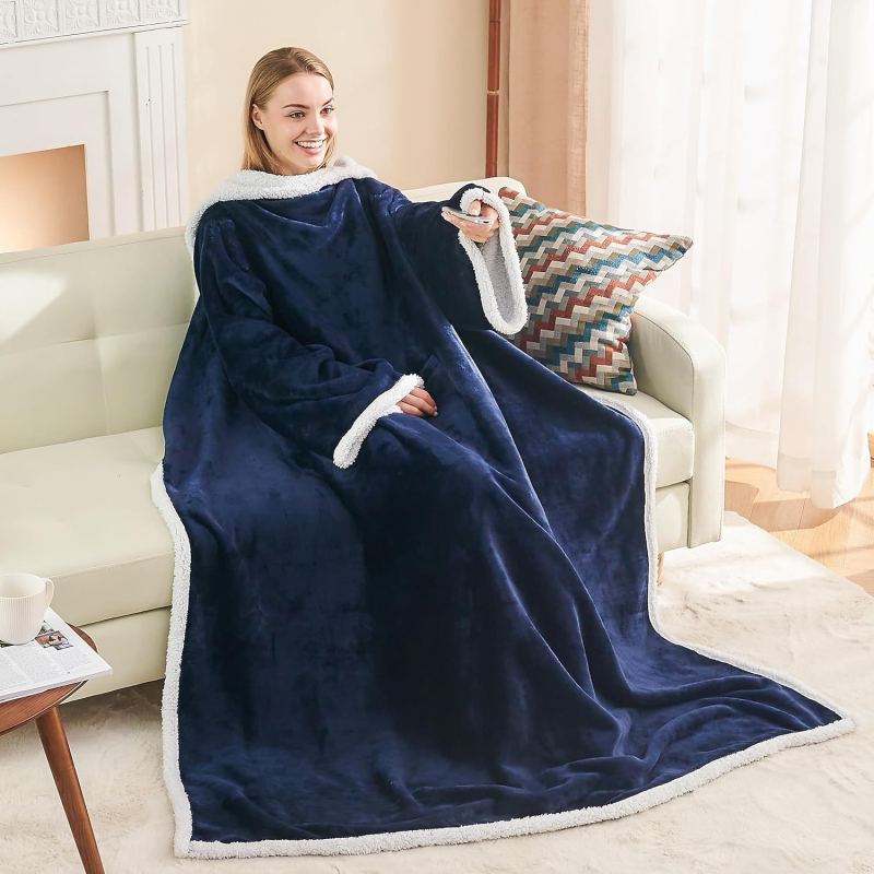 Flanel deka s dugim rukavima, okrugli vrat, 100% poliester, izuzetno debela 301–350 g/m²