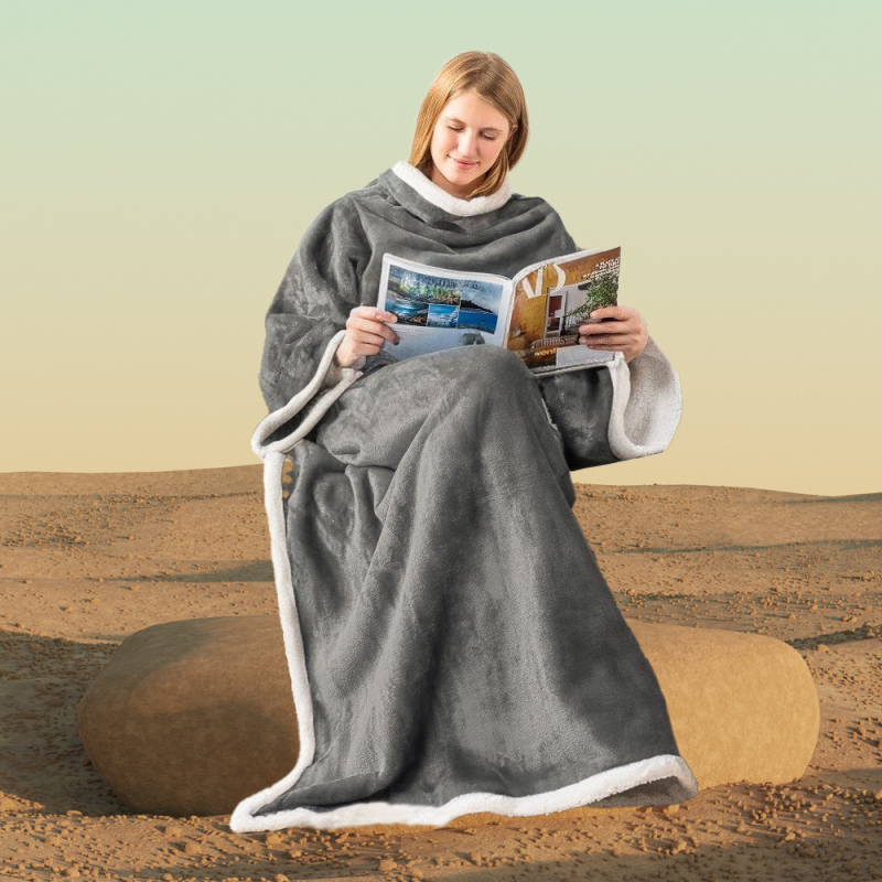 Flanel deka s dugim rukavima, okrugli vrat, 100% poliester, izuzetno debela 301–350 g/m²