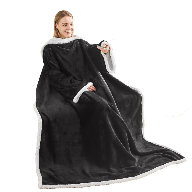 Flanel deka s dugim rukavima, okrugli vrat, 100% poliester, izuzetno debela 301–350 g/m²