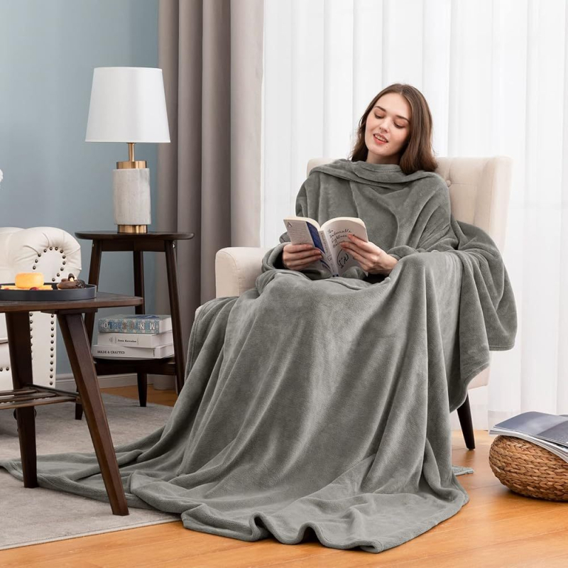 Flanel deka s dugim rukavima, okrugli vrat, 100% poliester, izuzetno debela 301–350 g/m²