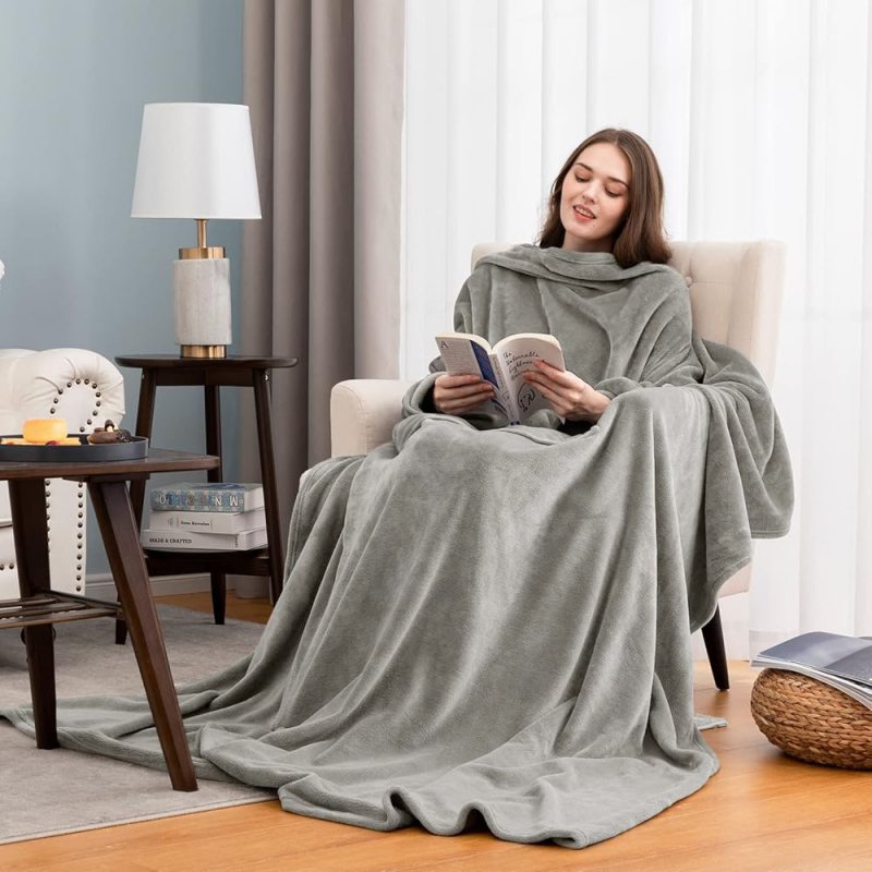 Flanel deka s dugim rukavima, okrugli vrat, 100% poliester, izuzetno debela 301–350 g/m²