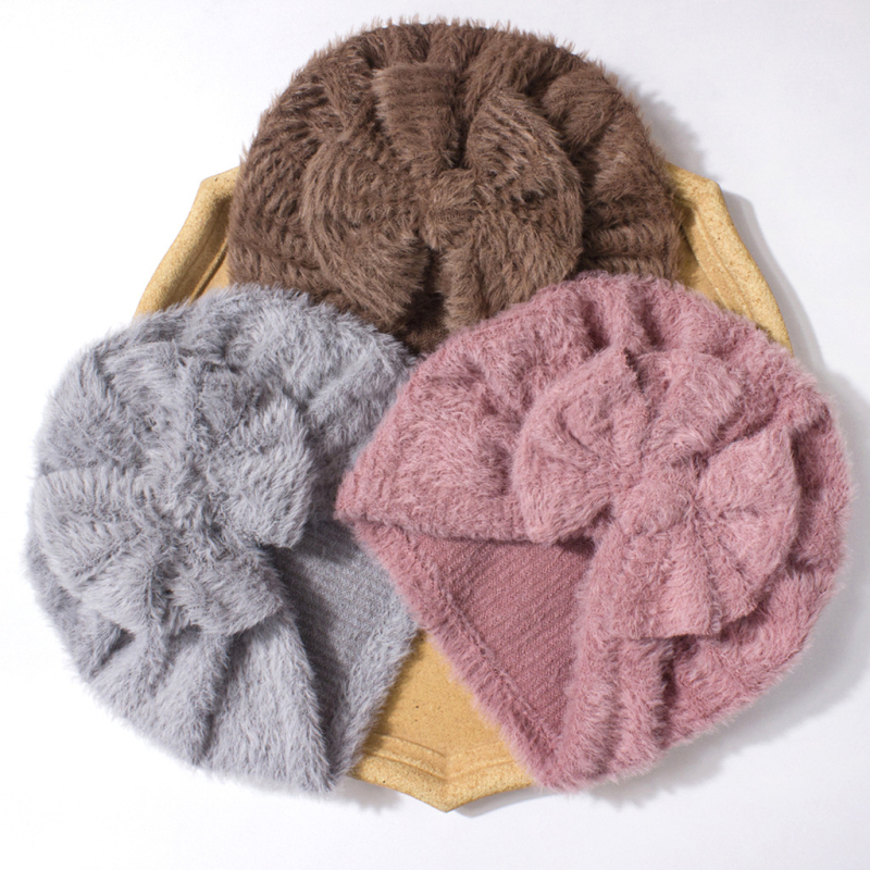 Dječja pliš kapa s mašnicom — topla, otporna na vjetar zimska kapa za 0–24 mjeseca