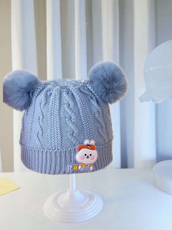 Vunena kapa za bebe i malu djecu – dvostruko debela pletena kapa s zaštitom za uši, zaobljeni vrh, bez ruba (6–12 mjeseci, 1–2 godine)