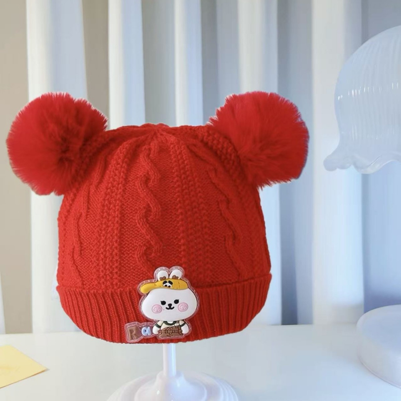 Vunena kapa za bebe i malu djecu – dvostruko debela pletena kapa s zaštitom za uši, zaobljeni vrh, bez ruba (6–12 mjeseci, 1–2 godine)