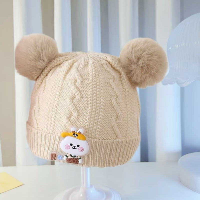 Vunena kapa za bebe i malu djecu – dvostruko debela pletena kapa s zaštitom za uši, zaobljeni vrh, bez ruba (6–12 mjeseci, 1–2 godine)