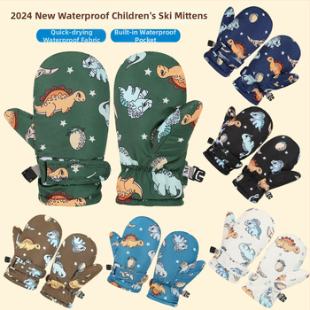 Detské lyžiarske rukavice s fleecovou podšívkou, nepremokavé, teplé, palčáky štýl, pre vek 6 mesiacov–10 rokov (fleece podšívka; nepremokavosť; teplo; vek 6m-10r; karikatúrny vzor)