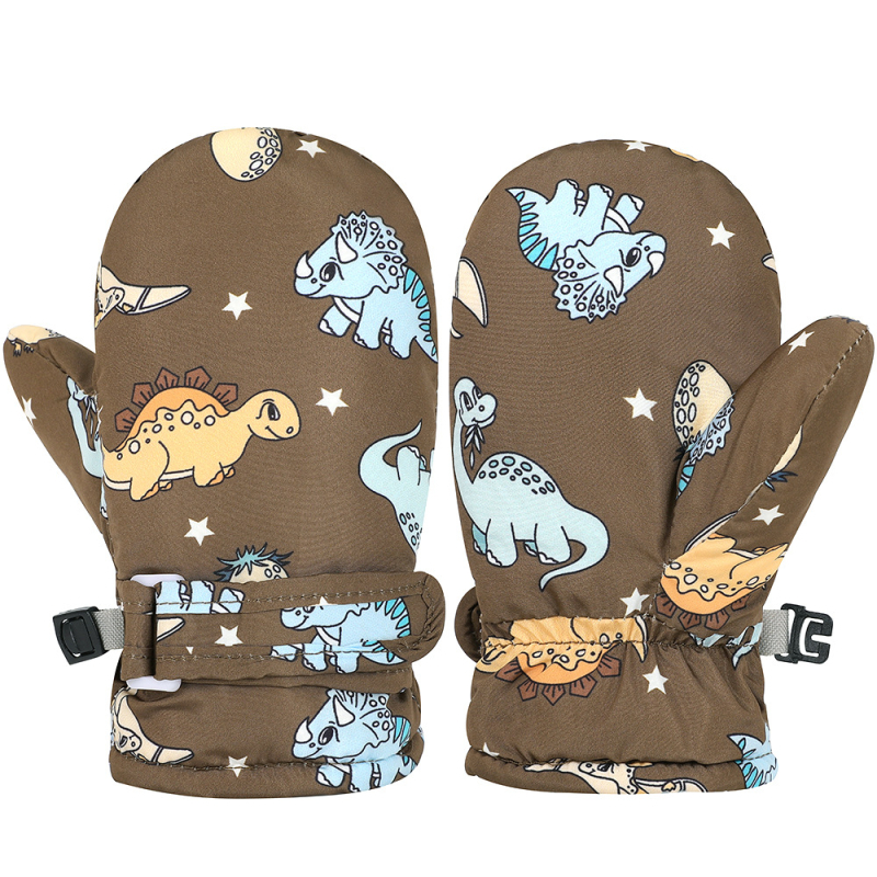 Detské lyžiarske rukavice s fleecovou podšívkou, nepremokavé, teplé, palčáky štýl, pre vek 6 mesiacov–10 rokov (fleece podšívka; nepremokavosť; teplo; vek 6m-10r; karikatúrny vzor)