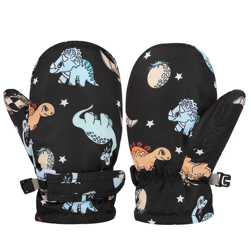 Detské lyžiarske rukavice s fleecovou podšívkou, nepremokavé, teplé, palčáky štýl, pre vek 6 mesiacov–10 rokov (fleece podšívka; nepremokavosť; teplo; vek 6m-10r; karikatúrny vzor)