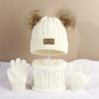 Trojedini set: kapa, šal i rukavice za djecu, pleteni akril, topao, kupolasta kruna, četiri sezone, uzrast 0–4 godina