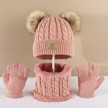 Trojedini set: kapa, šal i rukavice za djecu, pleteni akril, topao, kupolasta kruna, četiri sezone, uzrast 0–4 godina