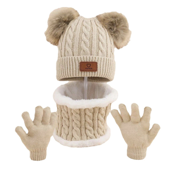 Trojedini set: kapa, šal i rukavice za djecu, pleteni akril, topao, kupolasta kruna, četiri sezone, uzrast 0–4 godina