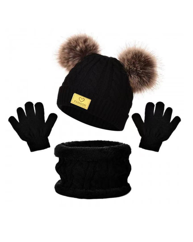 Trojedini set: kapa, šal i rukavice za djecu, pleteni akril, topao, kupolasta kruna, četiri sezone, uzrast 0–4 godina