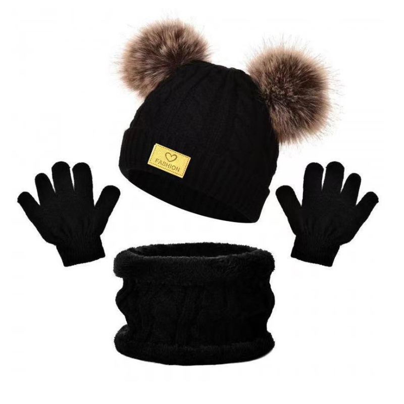 Trojedini set: kapa, šal i rukavice za djecu, pleteni akril, topao, kupolasta kruna, četiri sezone, uzrast 0–4 godina