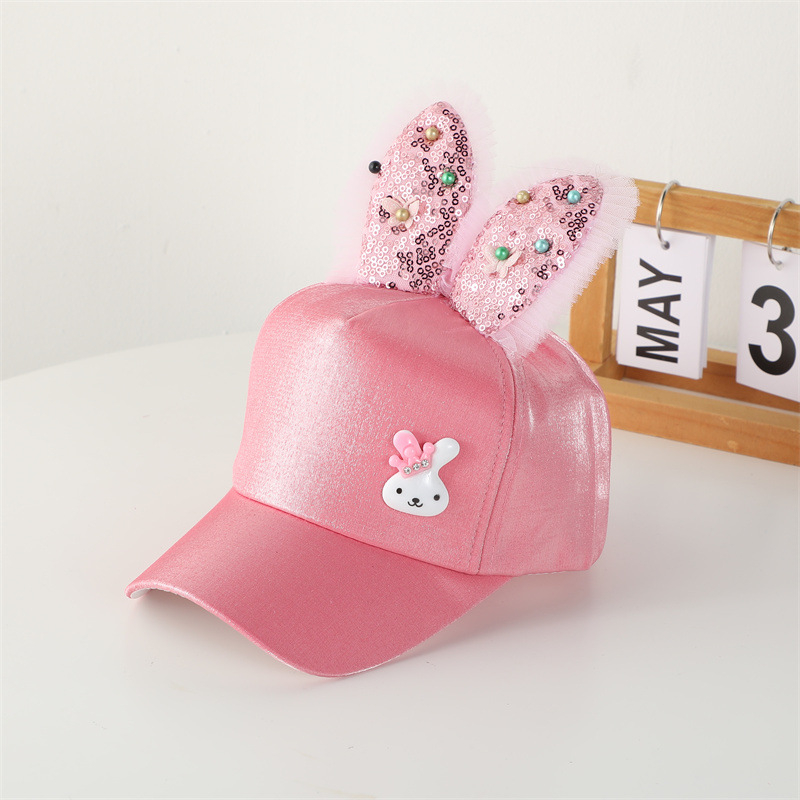 Dječja mrežasta kapa s ušima zeca i šljokicama, široki rub, kupolasti vrh, pamukasto-sintetička tkanina