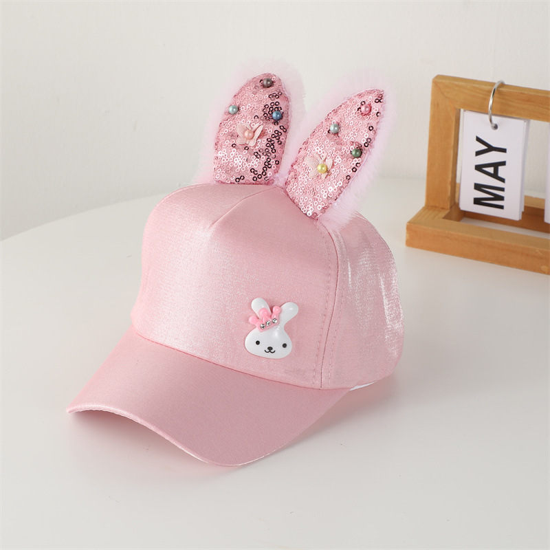 Dječja mrežasta kapa s ušima zeca i šljokicama, široki rub, kupolasti vrh, pamukasto-sintetička tkanina