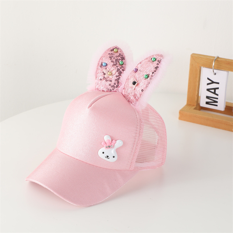 Dječja mrežasta kapa s ušima zeca i šljokicama, široki rub, kupolasti vrh, pamukasto-sintetička tkanina