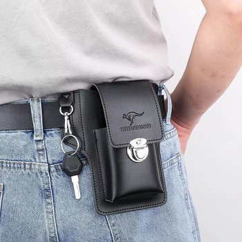 Geantă de talie pentru telefon din PU, impermeabilă, căptușeală poliester, formă verticală pătrată, închidere cu clapă