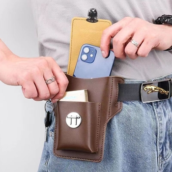 Geantă de talie pentru telefon din PU, impermeabilă, căptușeală poliester, formă verticală pătrată, închidere cu clapă