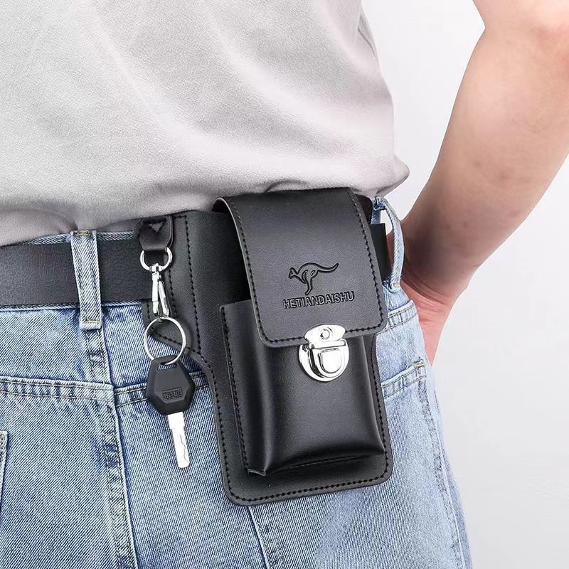 Geantă de talie pentru telefon din PU, impermeabilă, căptușeală poliester, formă verticală pătrată, închidere cu clapă