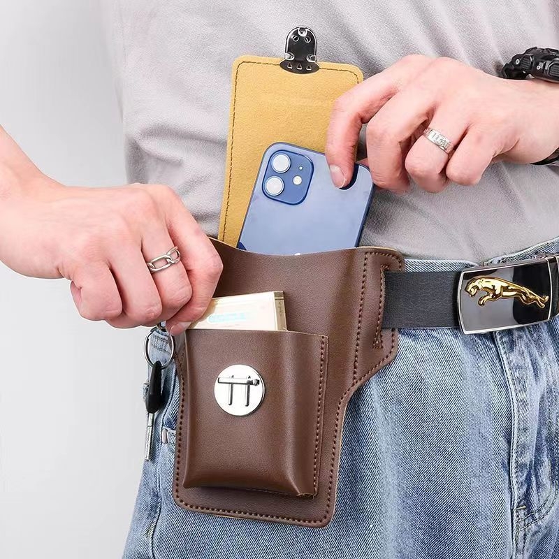 Geantă de talie pentru telefon din PU, impermeabilă, căptușeală poliester, formă verticală pătrată, închidere cu clapă