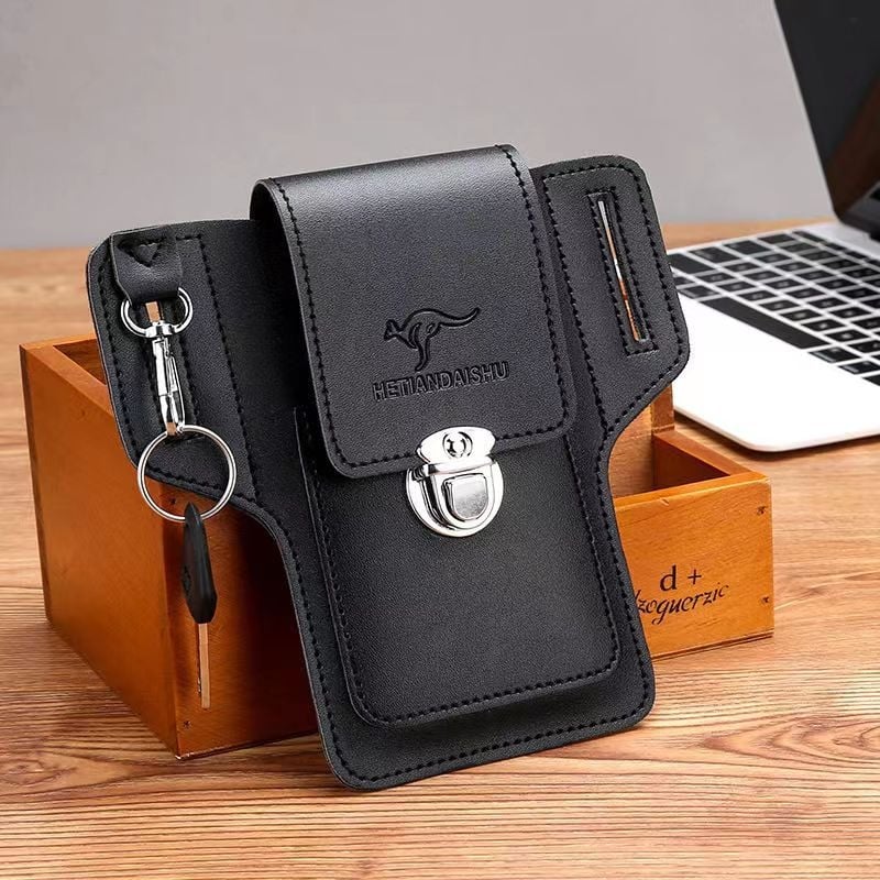 Geantă de talie pentru telefon din PU, impermeabilă, căptușeală poliester, formă verticală pătrată, închidere cu clapă