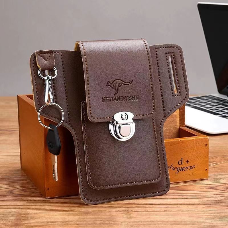 Geantă de talie pentru telefon din PU, impermeabilă, căptușeală poliester, formă verticală pătrată, închidere cu clapă