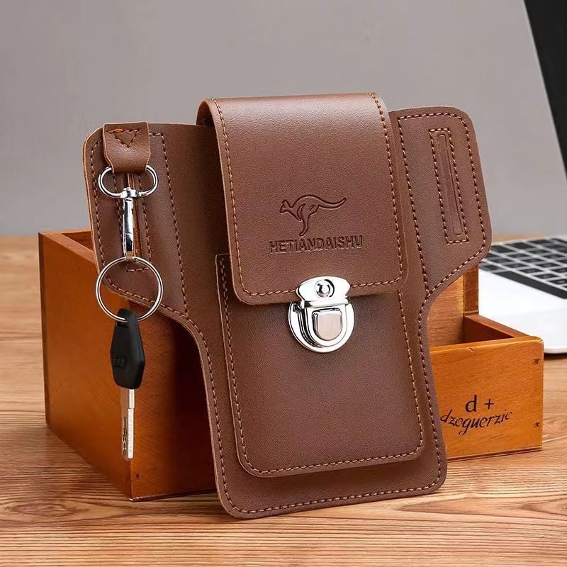 Geantă de talie pentru telefon din PU, impermeabilă, căptușeală poliester, formă verticală pătrată, închidere cu clapă