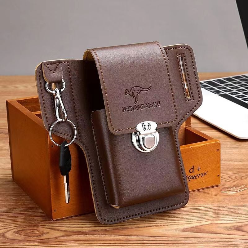 Geantă de talie pentru telefon din PU, impermeabilă, căptușeală poliester, formă verticală pătrată, închidere cu clapă