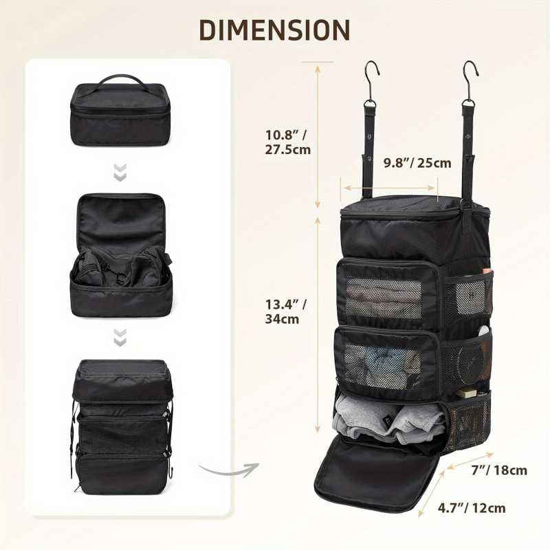Reisimiseks riputatav kohvrihoiukott – kuubikujuline, polüester, hügieenitarvete korraldaja pardal
