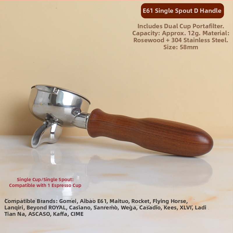 Rukoväť na espresso portafilter – kompatibilná so dvojitým výstupom, drevo + 304 nerezová oceľ, moderný jednoduchý štýl, vhodné pre bary, kaviarne, reštaurácie a domovy
