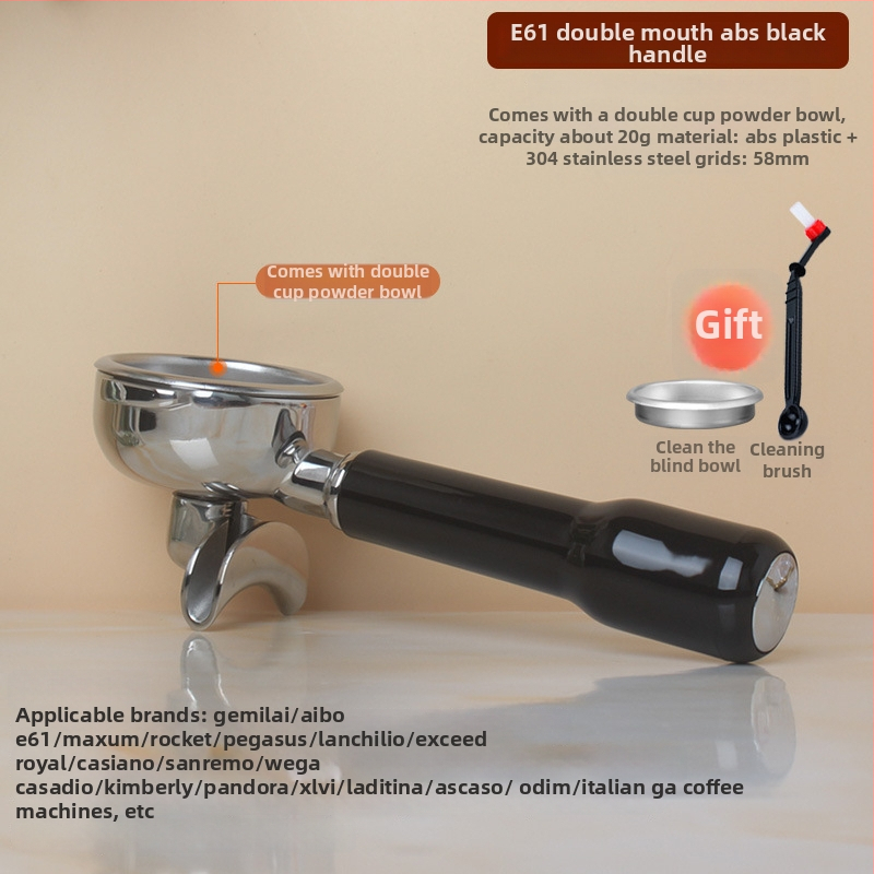 Rukoväť na espresso portafilter – kompatibilná so dvojitým výstupom, drevo + 304 nerezová oceľ, moderný jednoduchý štýl, vhodné pre bary, kaviarne, reštaurácie a domovy