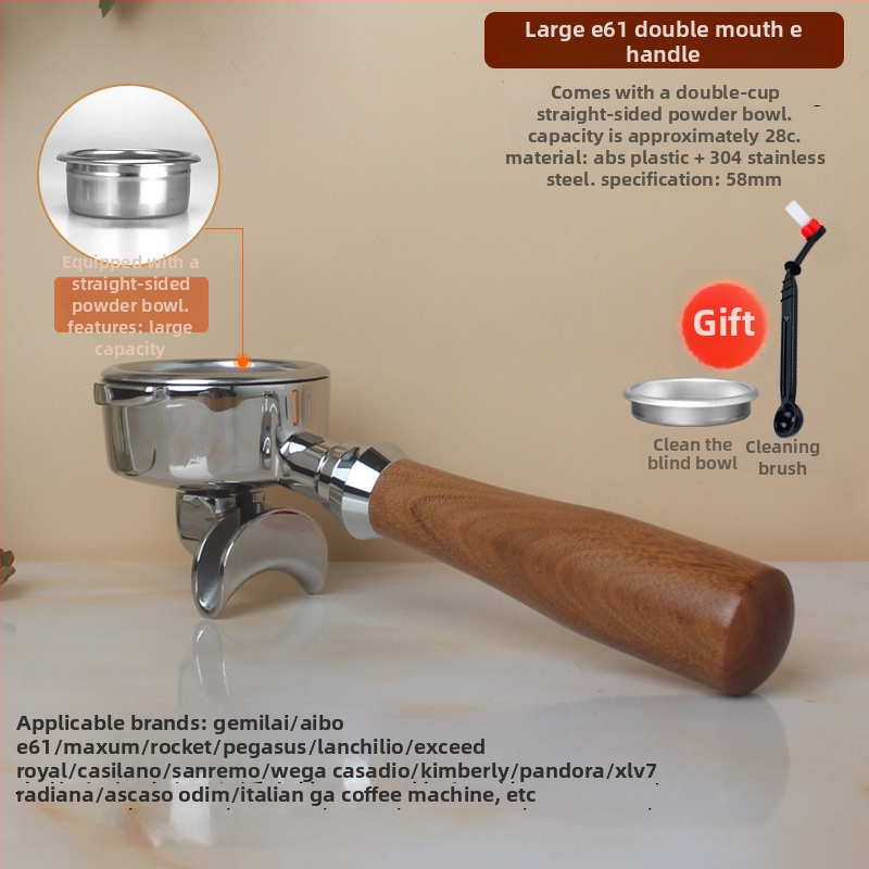 Rukoväť na espresso portafilter – kompatibilná so dvojitým výstupom, drevo + 304 nerezová oceľ, moderný jednoduchý štýl, vhodné pre bary, kaviarne, reštaurácie a domovy