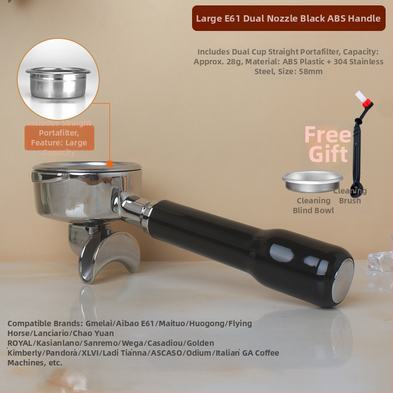 Rukoväť na espresso portafilter – kompatibilná so dvojitým výstupom, drevo + 304 nerezová oceľ, moderný jednoduchý štýl, vhodné pre bary, kaviarne, reštaurácie a domovy