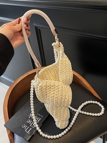 Ručno tkanа torba preko ramena s oblikom školjke, platno, podstava od poliestera i pamuka, unutarnja džep za telefon, dvostruka naramnica, retro stil Euro-Amerika