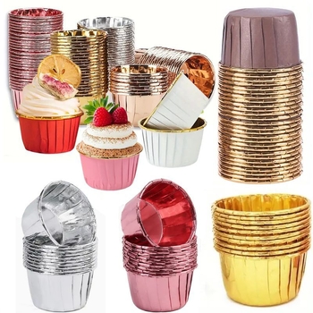 Červené a zlaté papierové košíčky na muffiny pre svadby (Kategória: Pečiaci papier; Materiál: Iný; Povrchová úprava: Iné; Importované: Nie)