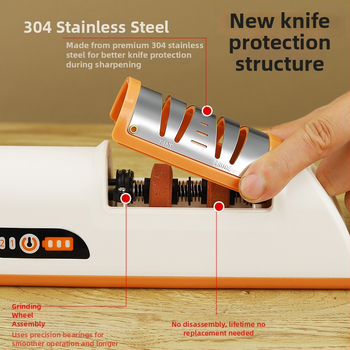 Elektrický brúsič nožov s ABS telom a podstavou s vákuovou základňou, domáce rýchle ostrenie, brúsny kameň na nože, moderný minimalistický štýl