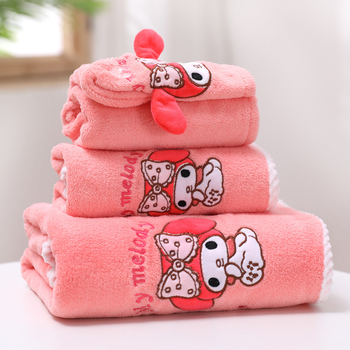 Комплект три кърпи за баня с карикатурна бродерия, 32-нишкова прежда, бродирани, с еднообразно тъкане