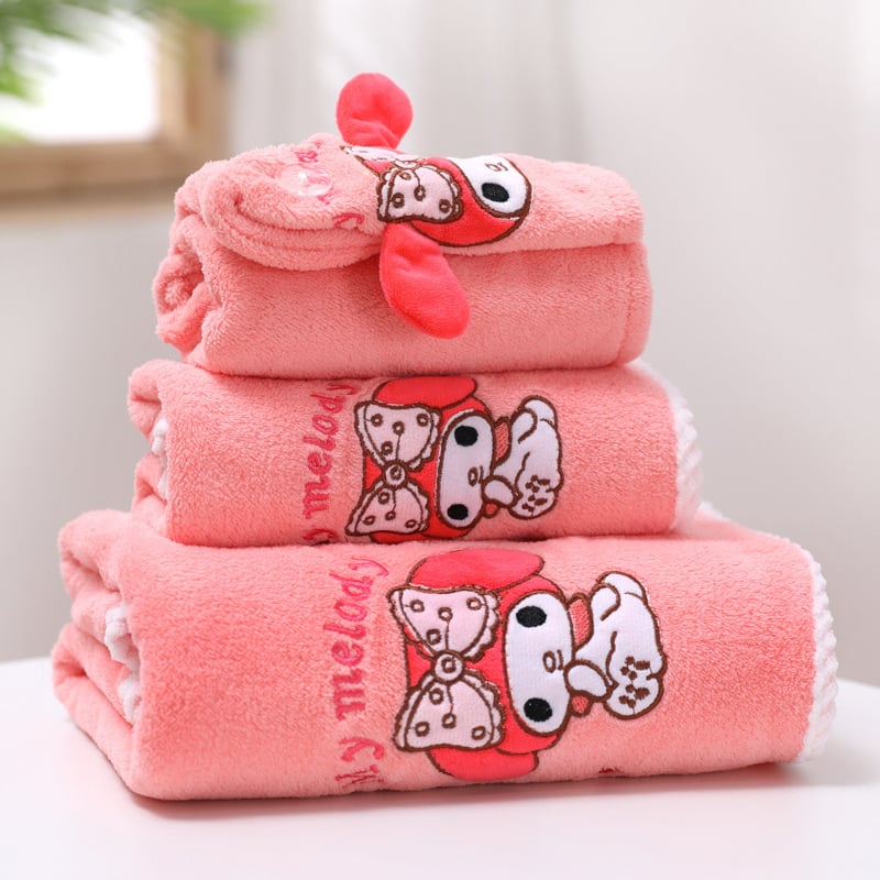 Комплект три кърпи за баня с карикатурна бродерия, 32-нишкова прежда, бродирани, с еднообразно тъкане