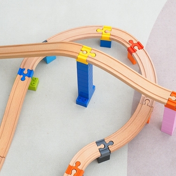 Tongshida Drevený Set Dráh So Veľkými Blokmi a Univerzálnymi Konektormi pre Vek 0–3 ROKov