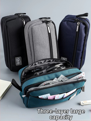 Pildspalvu maciņš ar trim rāvējslēdzējiem, liela ietilpība, Oxford audums, universāls, brīvā laika stils