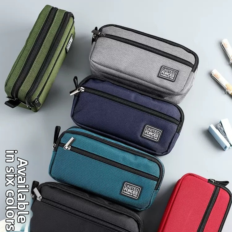 Pildspalvu maciņš ar trim rāvējslēdzējiem, liela ietilpība, Oxford audums, universāls, brīvā laika stils