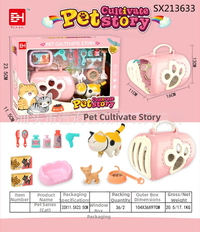 Simulēta mājdzīvnieku kaste bērniem — spēļu mājiņa, plastmasa, vecums 4–6 gadi, suņa kucēna un kaķa komplekts