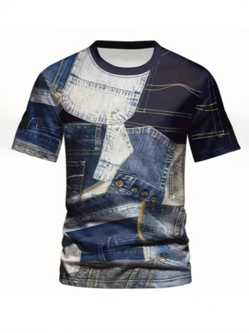 Muško T-shirt s Cartoon 3D otiskom, okrugli izrez, kratki rukavi, poliester Bird's Eye tkanina, regular kroj