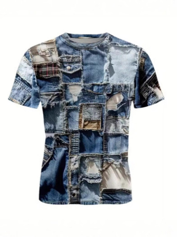 Muško T-shirt s Cartoon 3D otiskom, okrugli izrez, kratki rukavi, poliester Bird's Eye tkanina, regular kroj