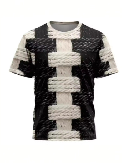 Muško T-shirt s Cartoon 3D otiskom, okrugli izrez, kratki rukavi, poliester Bird's Eye tkanina, regular kroj