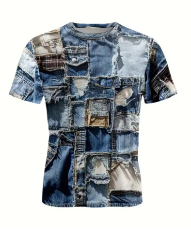 Muško T-shirt s Cartoon 3D otiskom, okrugli izrez, kratki rukavi, poliester Bird's Eye tkanina, regular kroj