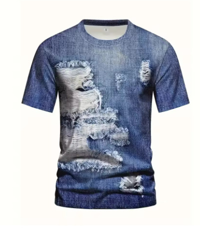 Muško T-shirt s Cartoon 3D otiskom, okrugli izrez, kratki rukavi, poliester Bird's Eye tkanina, regular kroj