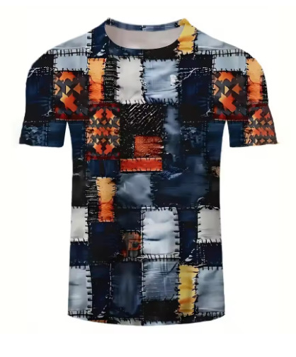 Muško T-shirt s Cartoon 3D otiskom, okrugli izrez, kratki rukavi, poliester Bird's Eye tkanina, regular kroj