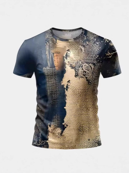 Muško T-shirt s Cartoon 3D otiskom, okrugli izrez, kratki rukavi, poliester Bird's Eye tkanina, regular kroj